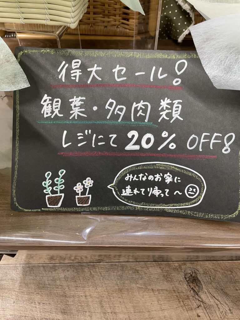 全品２０%オフ